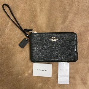 NWT Coach Pebble Leather Double Zip Wristlet Wallet